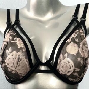 Victoria's Secret Black Floral Mesh Bra